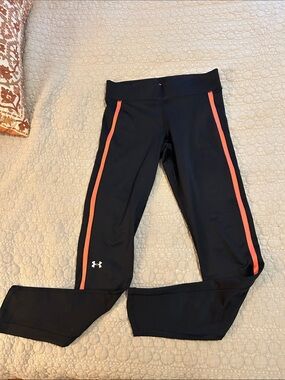Under Armour Insulated Black Leggings with Coral Side Stripes